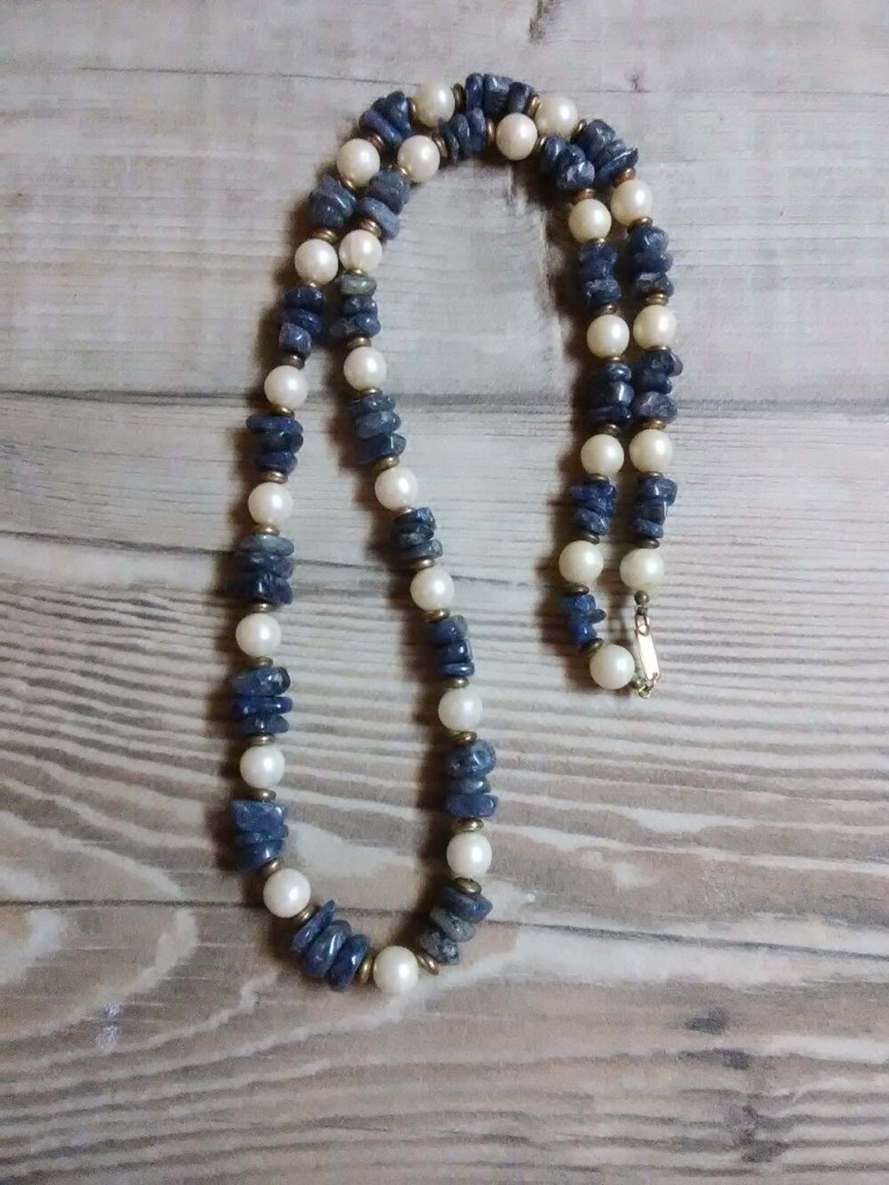 Dauplaise necklace - patent # - faux pearl and blue stone